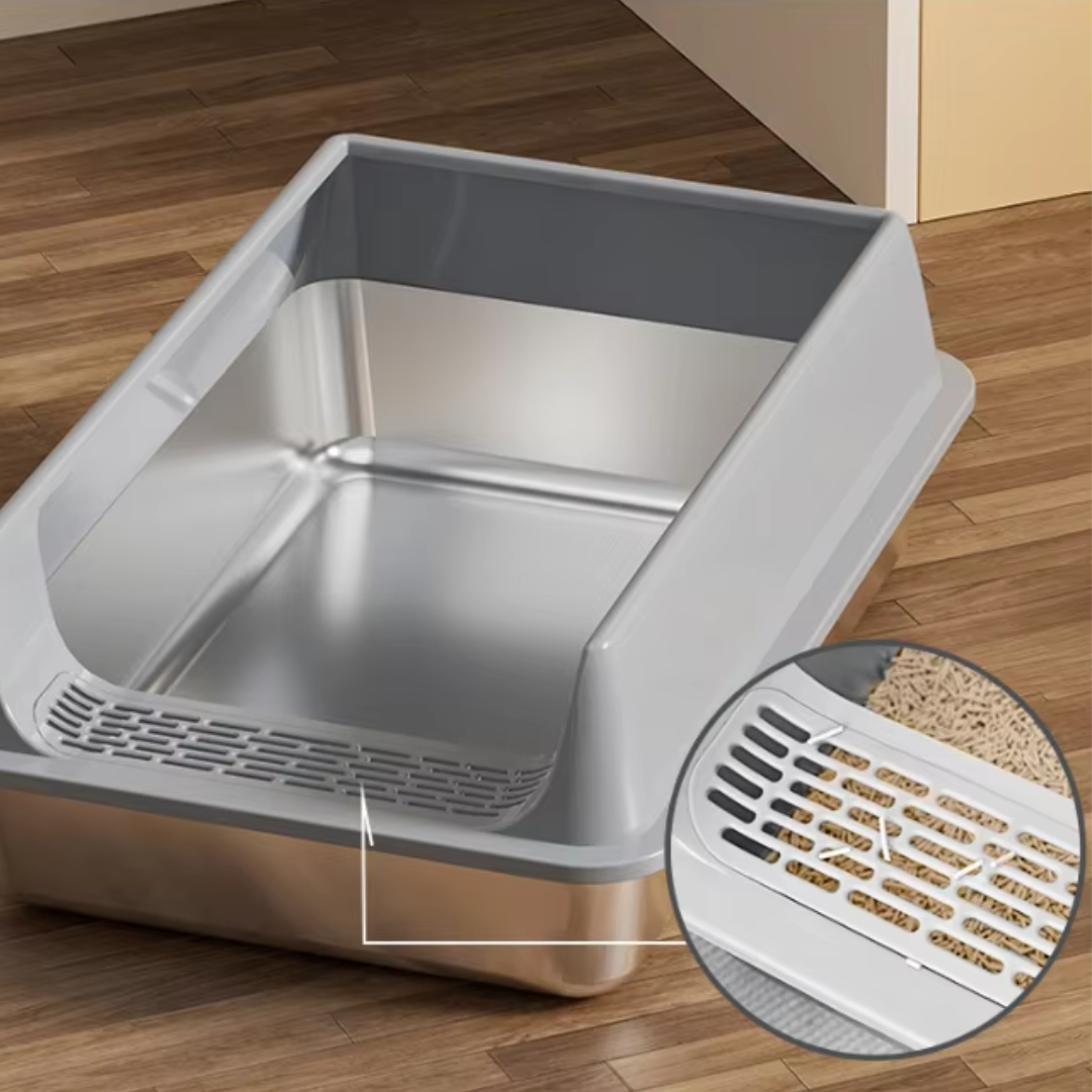 Grande Bac à Litière en Inox – Parois Hautes, Durable et Facile à Nettoyer thumbnail 4