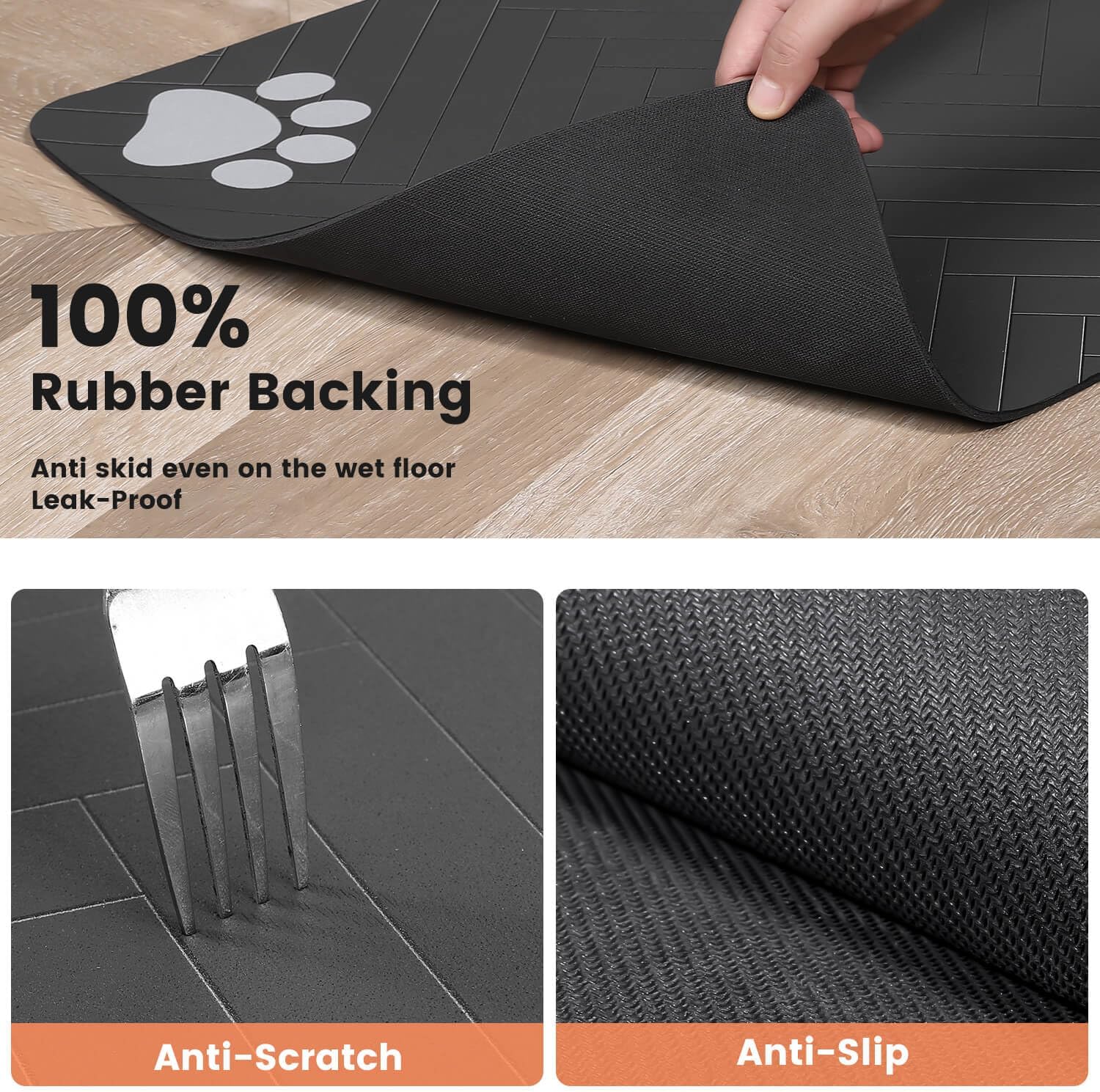 Tapis d'alimentation pour animaux – Absorbant, imperméable et antidérapant pour chats et chiens thumbnail 3