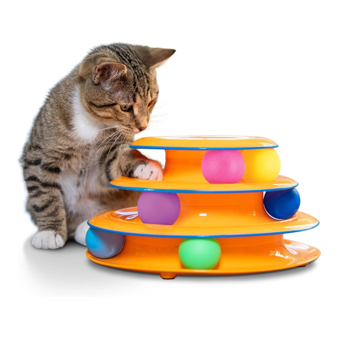 Tour de Jeu pour Chat – Piste à 3 Niveaux avec Boules Tournantes