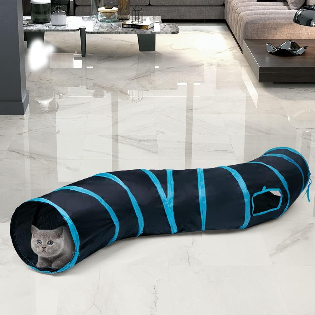 Tunnel interactif en forme de S pour chat avec jouet à balle suspendue thumbnail 2